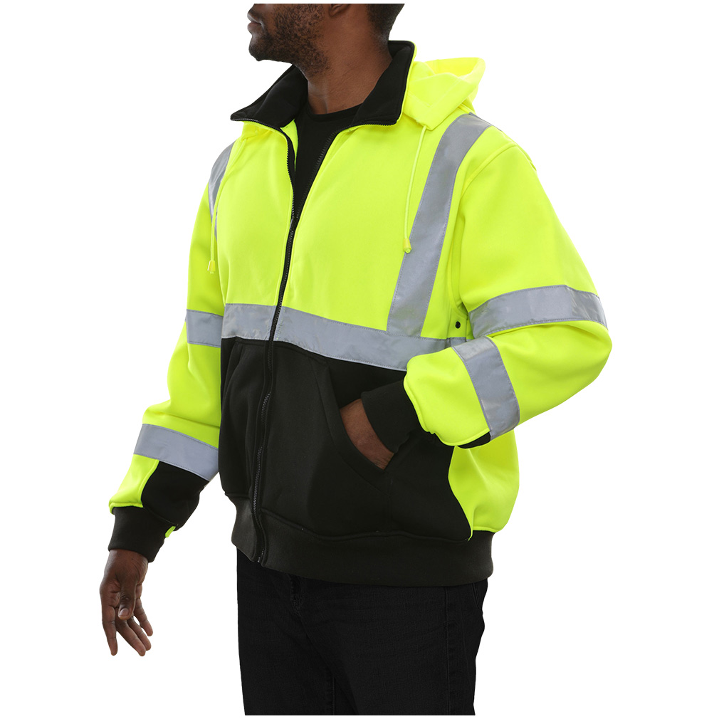 Hi-Vis 2-Tone Waterproof Full YKK Zip Safety Sweatshirt with Removeable Hood 10.5OZ