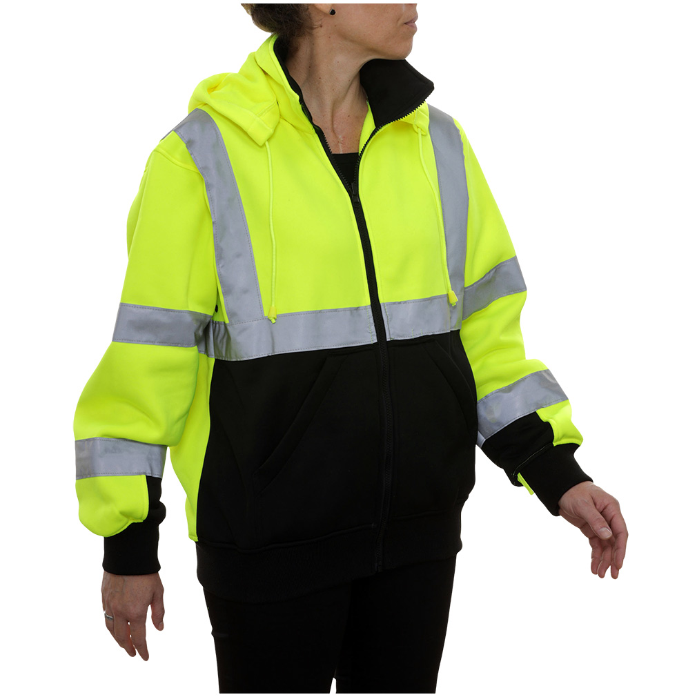 Hi-Vis 2-Tone Waterproof Full YKK Zip Safety Sweatshirt with Removeable Hood 10.5OZ