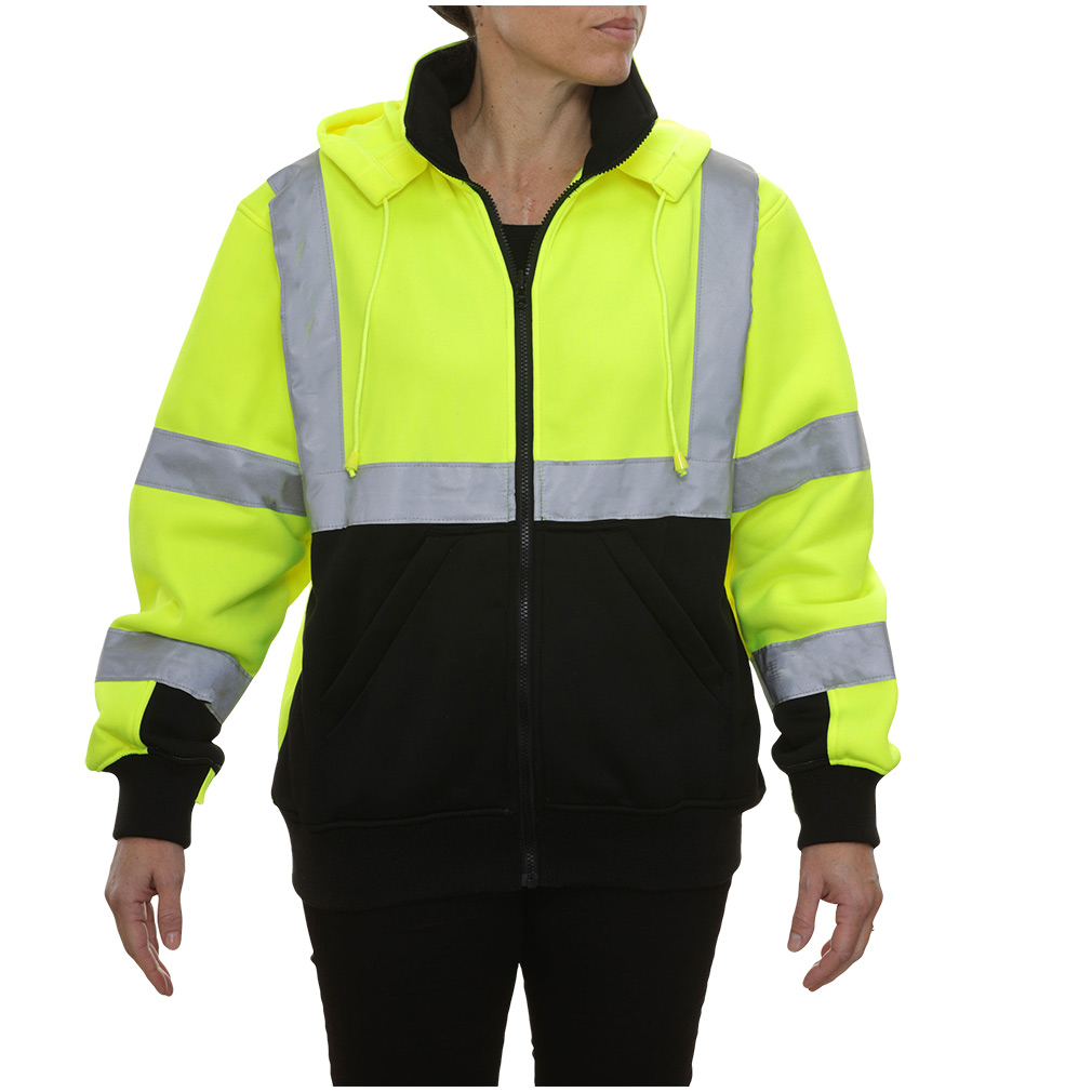 Hi-Vis 2-Tone Waterproof Full YKK Zip Safety Sweatshirt with Removeable Hood 10.5OZ