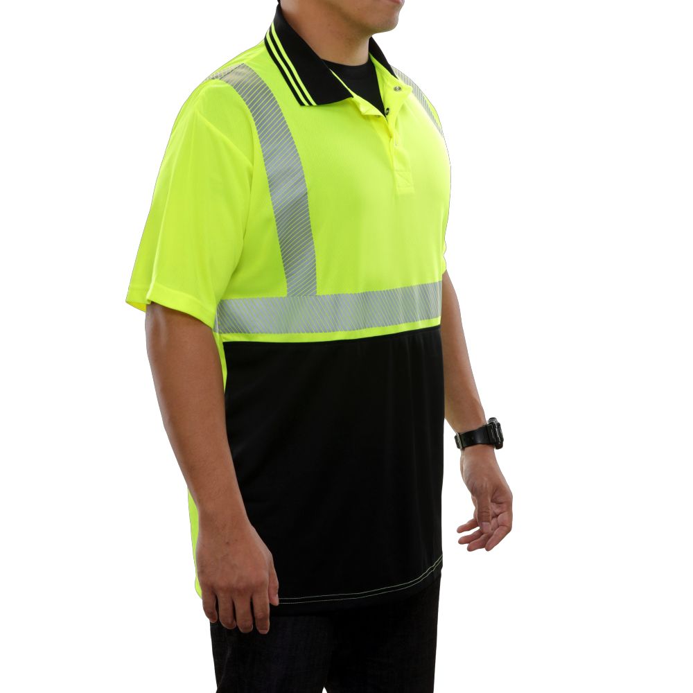 Hi-Vis 2-Tone Black Bottom Safety Polo Shirts with Stain Resistant Finish