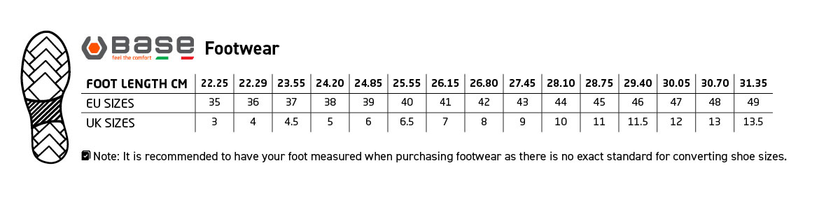 Base footwear size chart Base footwear size chart